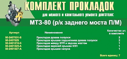 Комплект паронит. прокладок заднего моста МТЗ-80 (7 поз.)